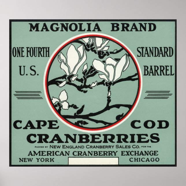 Cape Cod Magnolia Brand Cranberry Label Poster (Front)