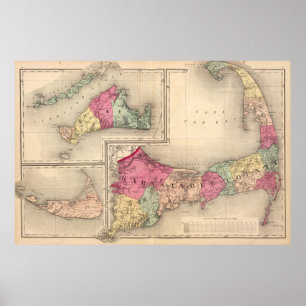 Cape Cod, Martha's Vineyard & Nantucket Map (1871) Poster