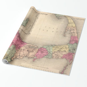 Cape Cod, Martha's Vineyard & Nantucket Map (1871) Wrapping Paper