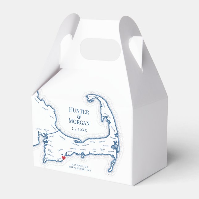 Cape Cod Mashpee Map Destination Wedding Elegant Favour Box (Front Side)