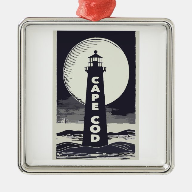 Cape Cod Massachusetts Lighthouse Moon Metal Ornament (Front)