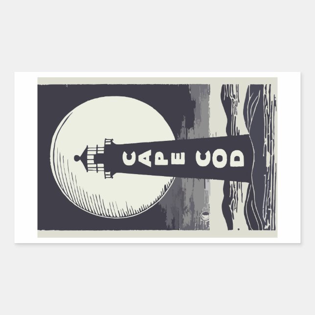 Cape Cod Massachusetts Lighthouse Moon Rectangular Sticker (Front)
