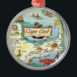 Cape Cod Massachusetts Map Metal Ornament<br><div class="desc">A vintage illustrated map of Cape Cod,  Massachusetts repurposed!</div>