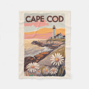 Cape Cod Massachusetts Painterly Travel Art Retro Fleece Blanket