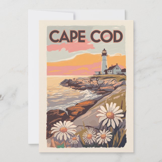 Cape Cod Massachusetts Painterly Travel Art Retro Invitation (Front)