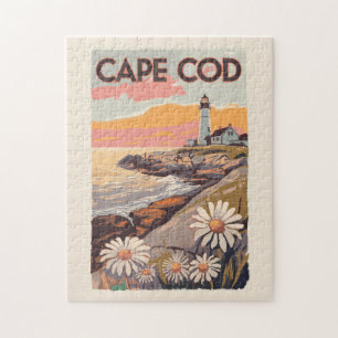 Cape Cod Massachusetts Painterly Travel Art Retro Jigsaw Puzzle