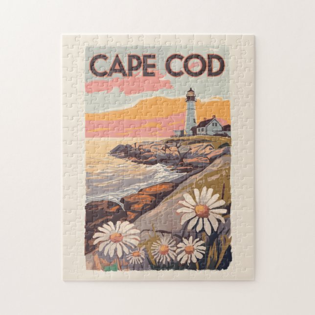 Cape Cod Massachusetts Painterly Travel Art Retro Jigsaw Puzzle (Vertical)