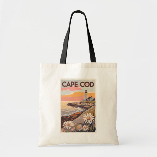 Cape Cod Massachusetts Painterly Travel Art Retro Tote Bag (Front)
