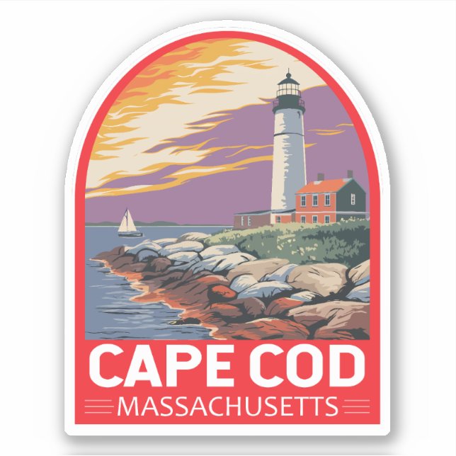 Cape Cod Massachusetts Travel Art Emblem (Front)