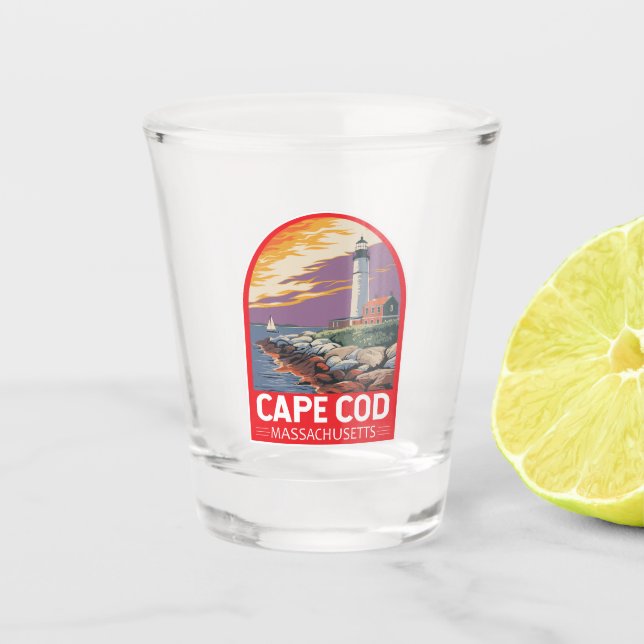 Cape Cod Massachusetts Travel Art Emblem Shot Glass (Front)