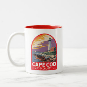 Cape Cod Massachusetts Travel Art Emblem Two-Tone Coffee Mug