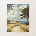 Cape Cod Massachusetts Travel Art Vintage Jigsaw Puzzle<br><div class="desc">Cape Cod retro vector travel design in an emblem style. It's the site of quaint villages, seafood shacks, lighthouses, ponds and bay and ocean beaches.</div>