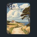 Cape Cod Massachusetts Travel Art Vintage Magnet<br><div class="desc">Cape Cod retro vector travel design in an emblem style. It's the site of quaint villages,  seafood shacks,  lighthouses,  ponds and bay and ocean beaches.</div>