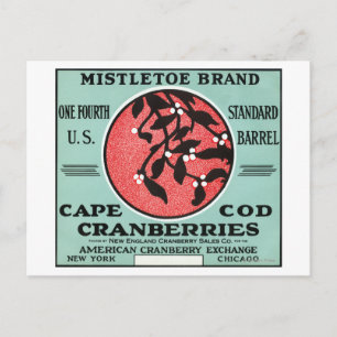 Cape Cod Mistletoe Brand Cranberry Label Postcard