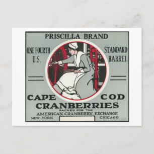 Cape Cod Priscilla Brand Cranberry Label Postcard