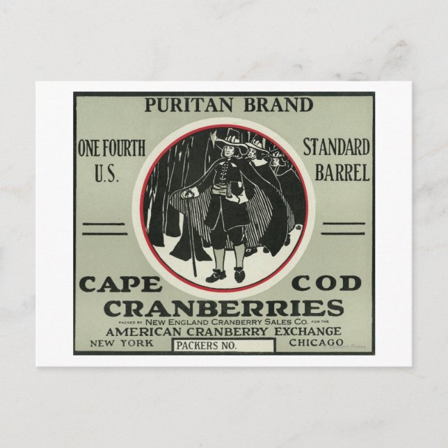 Cape Cod Puritan Brand Cranberry Label Postcard (Front)