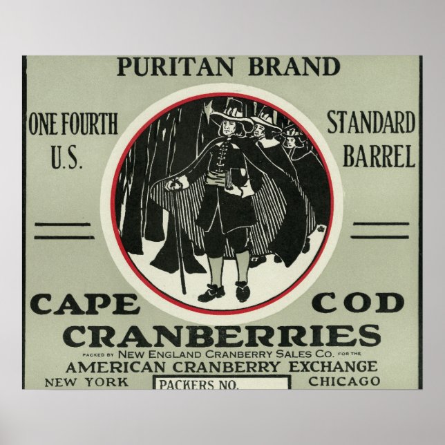 Cape Cod Puritan Brand Cranberry Label Poster (Front)