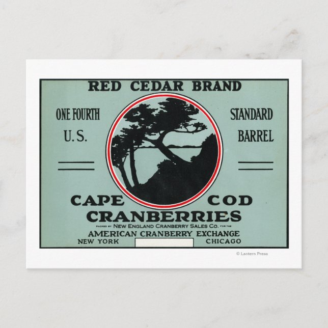 Cape Cod Red Cedar Brand Cranberry Label Postcard (Front)