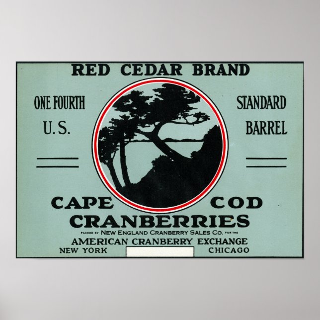 Cape Cod Red Cedar Brand Cranberry Label Poster (Front)