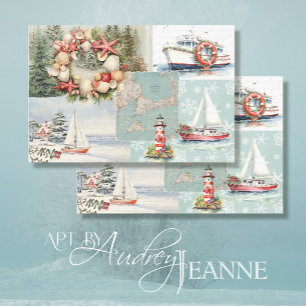 Cape Cod Rustic Christmas Trees Boats Light House Tissue Paper