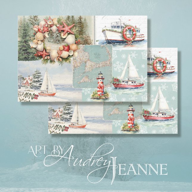 Cape Cod Rustic Christmas Trees Boats Light House Tissue Paper (Creator Uploaded)