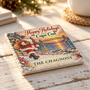 Cape Cod Santa Christmas Glass Coaster