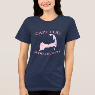 Cape Cod Silhouette Pink Striped Women's Navy Tri-Blend Shirt