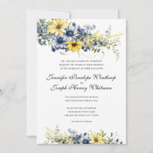 Cape Cod Summer Blue Floral Wedding Invitation