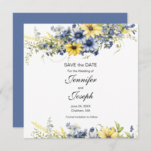 Cape Cod Summer Floral Wedding Save the Date Card (Front/Back)