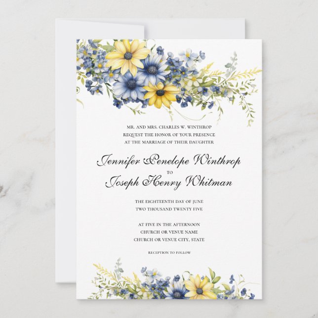 Cape Cod Summer Garden Floral Wedding Invitation (Front)