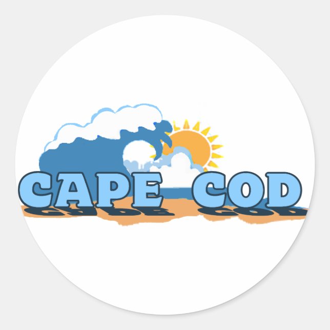 Cape Cod "Waves" Design. Classic Round Sticker (Front)