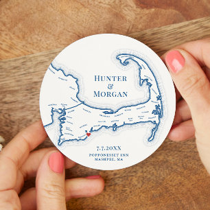 Cape Cod Wedding Welcome Party Cocktail Hour Round Paper Coaster