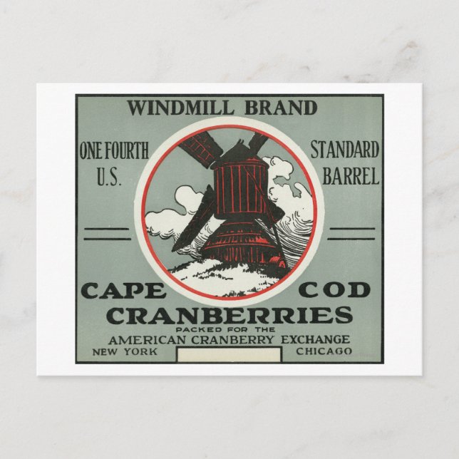 Cape Cod Windmill Brand Cranberry Label Postcard (Front)