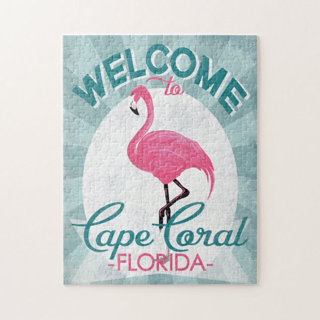 Cape Coral Florida Pink Flamingo Retro Jigsaw Puzzle (Vertical)
