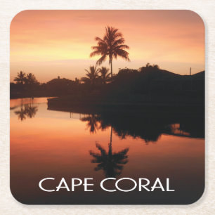 Cape Coral Florida Sunset Square Paper Coaster
