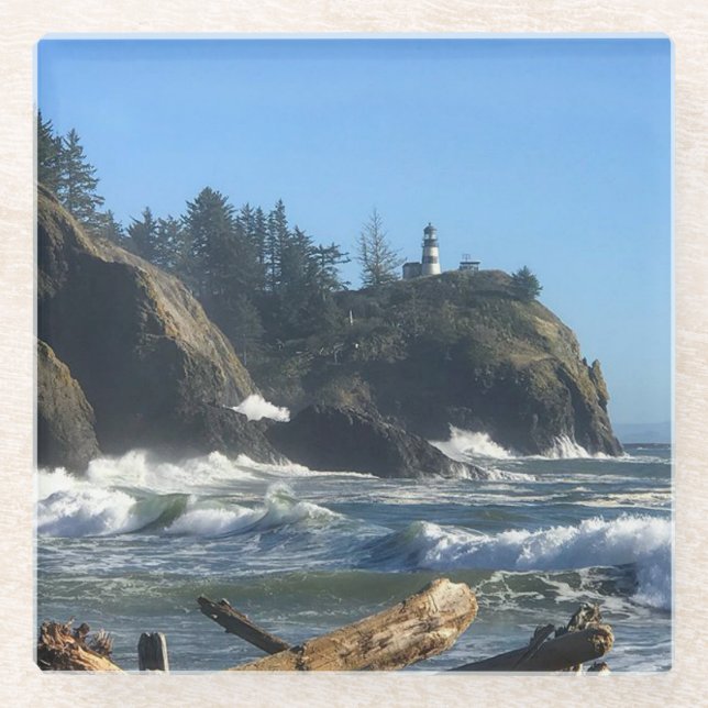 Cape Disappointment Lighthouse, WA Glass Coaster (Front)