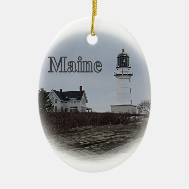 Cape Elizabeth Lighthouse Ceramic Ornament (Front)