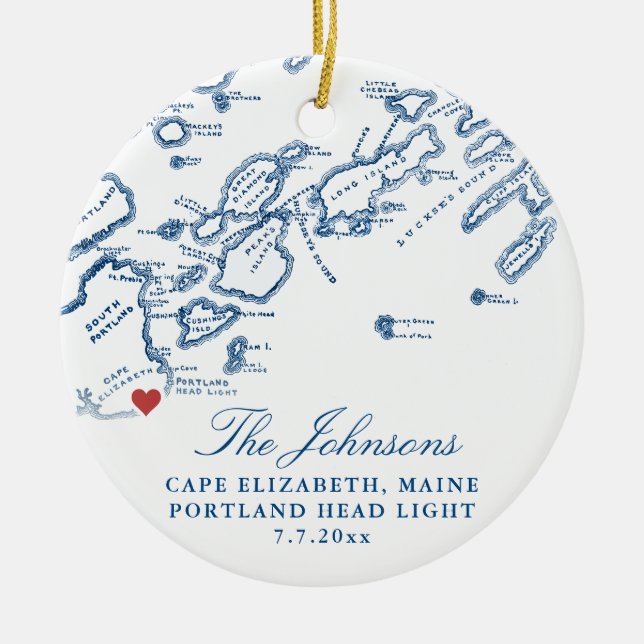 Cape Elizabeth Maine Map Wedding Photo Christmas Ceramic Ornament (Front)
