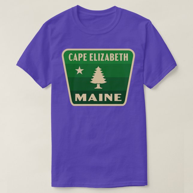 Cape Elizabeth Maine Retro Pine Tree Badge Green T-Shirt (Design Front)