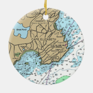 Cape Elizabeth ME Chart Ceramic Ornament