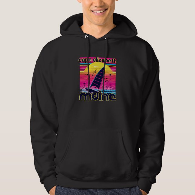 Cape Elizabeth Retro 80s Style Souvenir Beach Hoodie (Front)