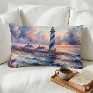 Cape Hatteras Lighthouse at Sunset Coastline Lumbar Cushion