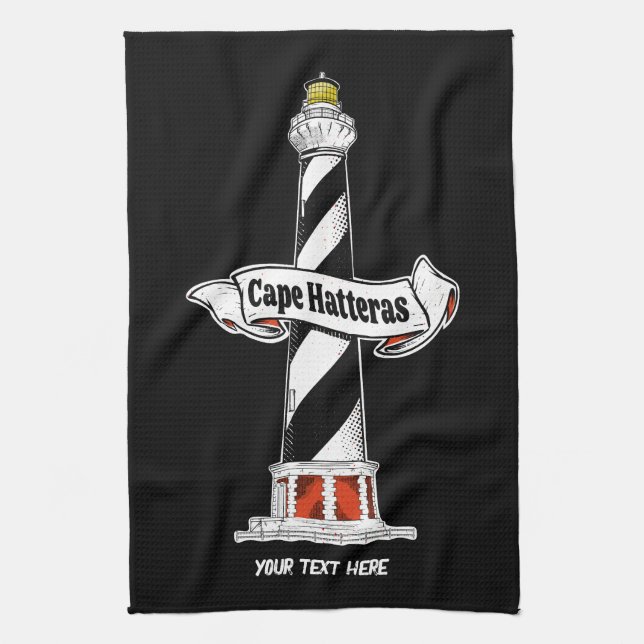 Cape Hatteras Lighthouse black and white Tea Towel (Vertical)