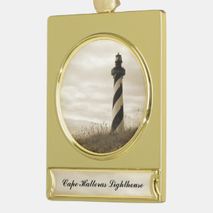 Cape Hatteras Lighthouse Gold Plated Banner Ornament