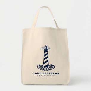 Cape Hatteras Lighthouse – Nautical Blue & White Tote Bag