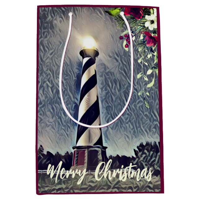 Cape Hatteras Lighthouse Outer Banks OBX Christmas Medium Gift Bag (Front)