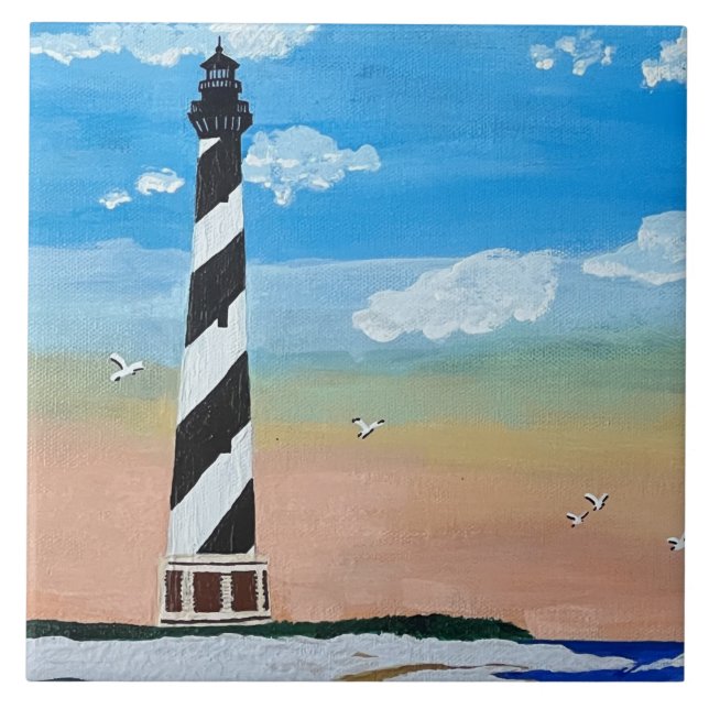 Cape Hatteras Lighthouse Painting Ceramic Tile (Front)