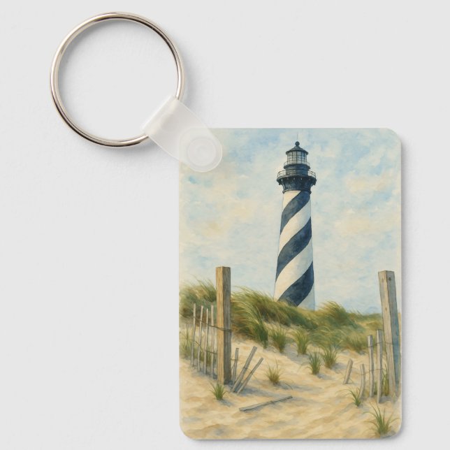 Cape Hatteras Lighthouse Watercolor Key Ring (Front)