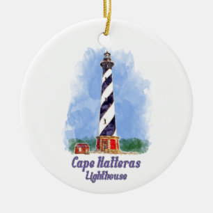 Cape Hatteras Lighthouse Watercolor North Carolina Ceramic Ornament