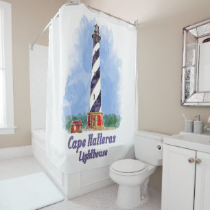 Cape Hatteras Lighthouse Watercolor North Carolina Shower Curtain